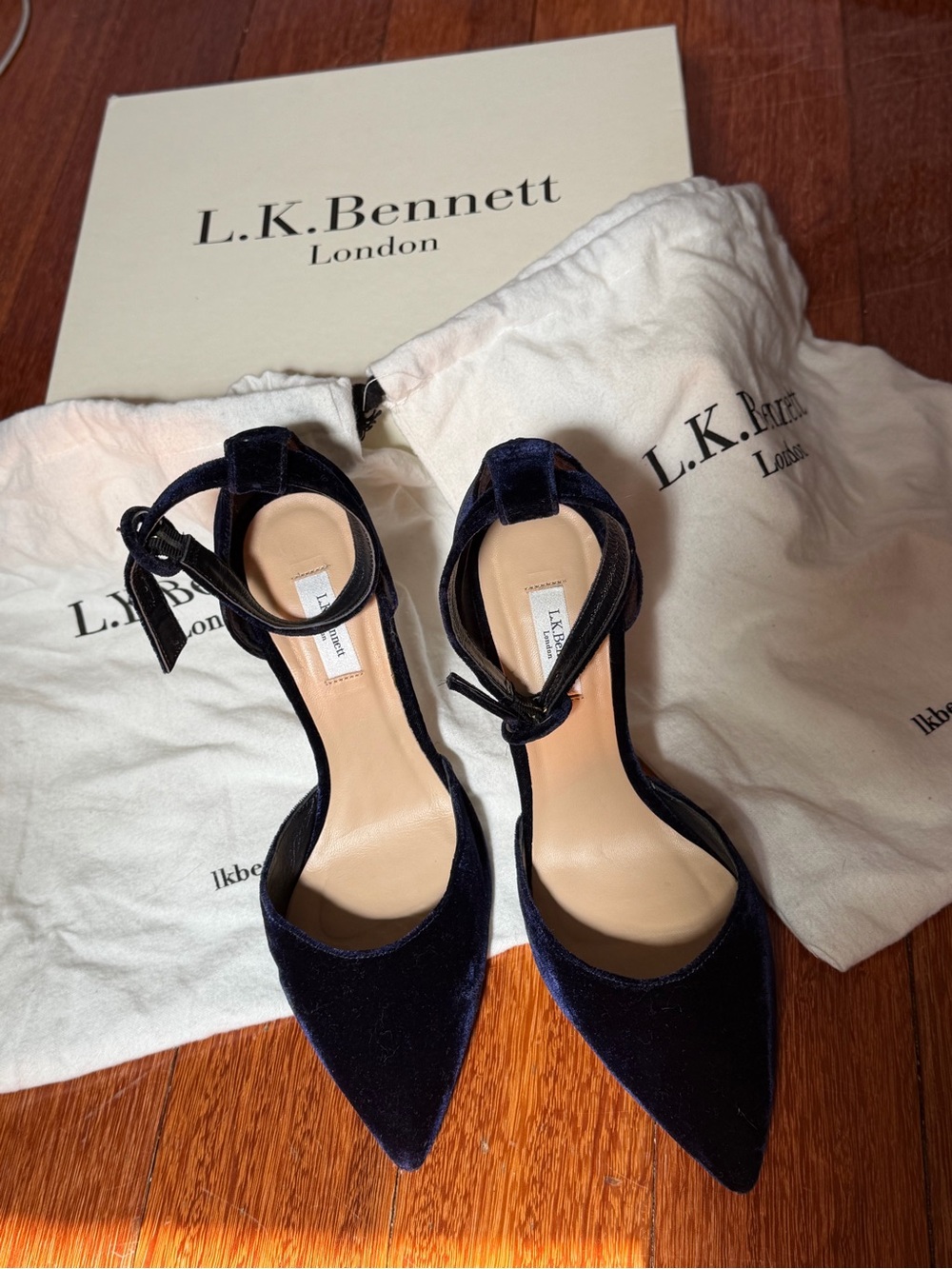 LK Bennett Priyanka Royal Blue Velvet Ankle-Strap Pumps